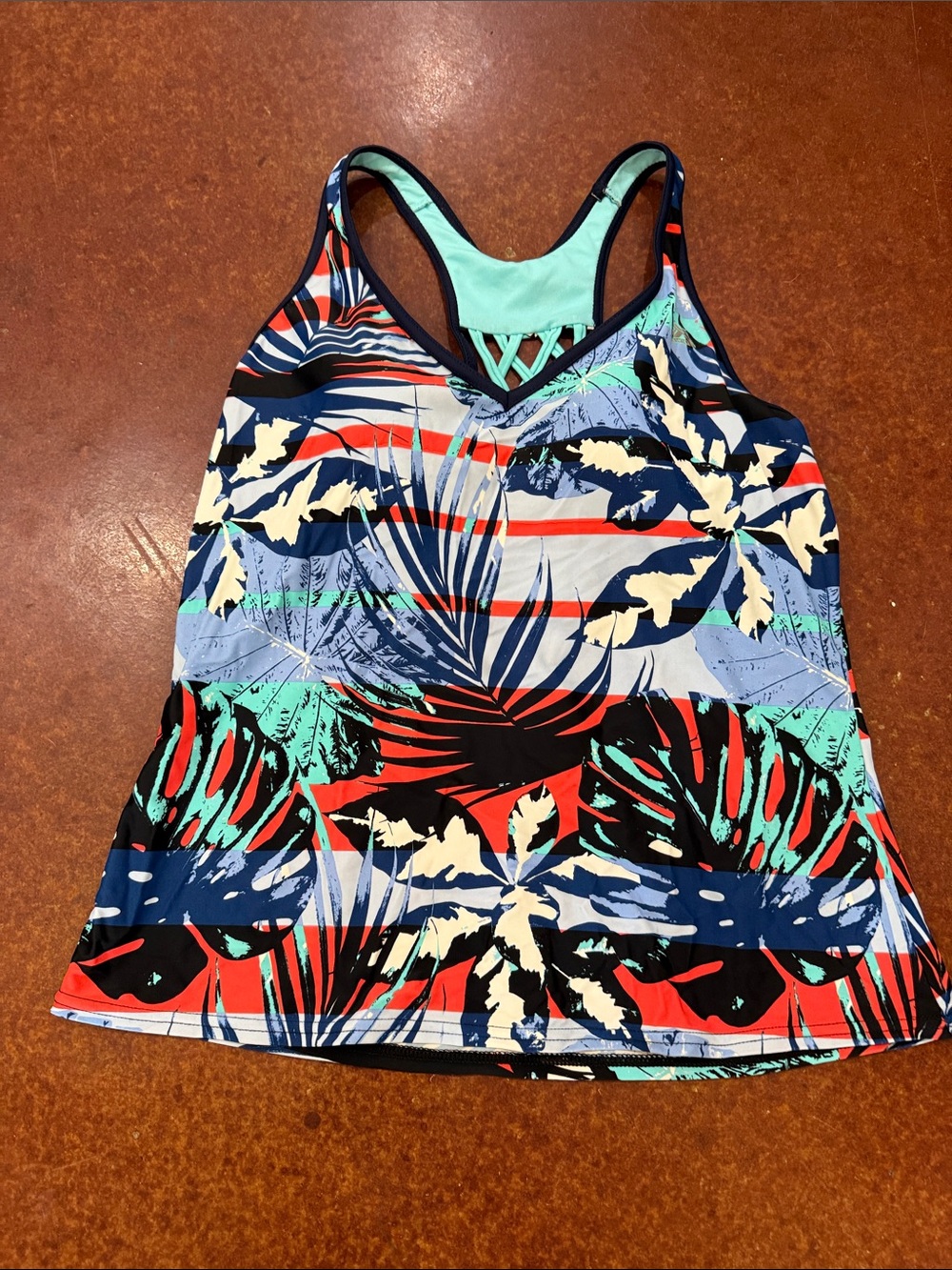 ZeroXposur Tropical Print Tankini Top - Mint, Navy & Red